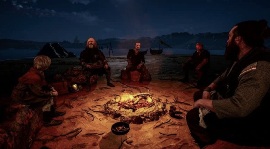 a group of people sitting around a fire